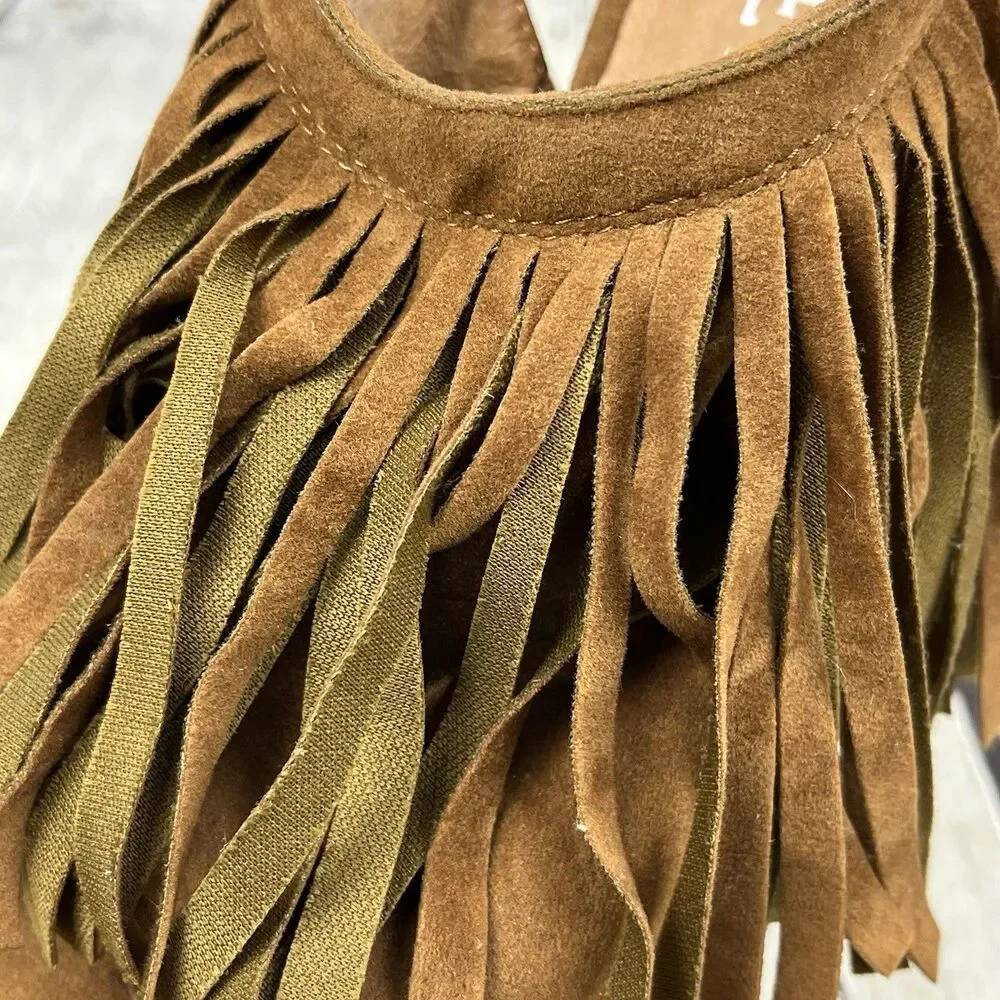 Enigma Fringe Wedge Sandal Womens Size 37 /6.5 US Brown Faux Suede Boho Hippie